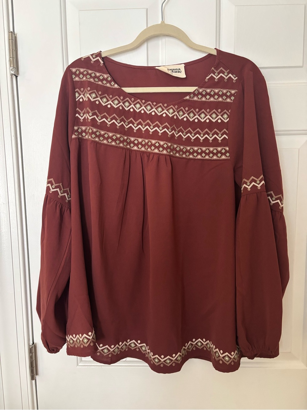 Savanna Jane Rust Embroidered Peasant Tunic 2X